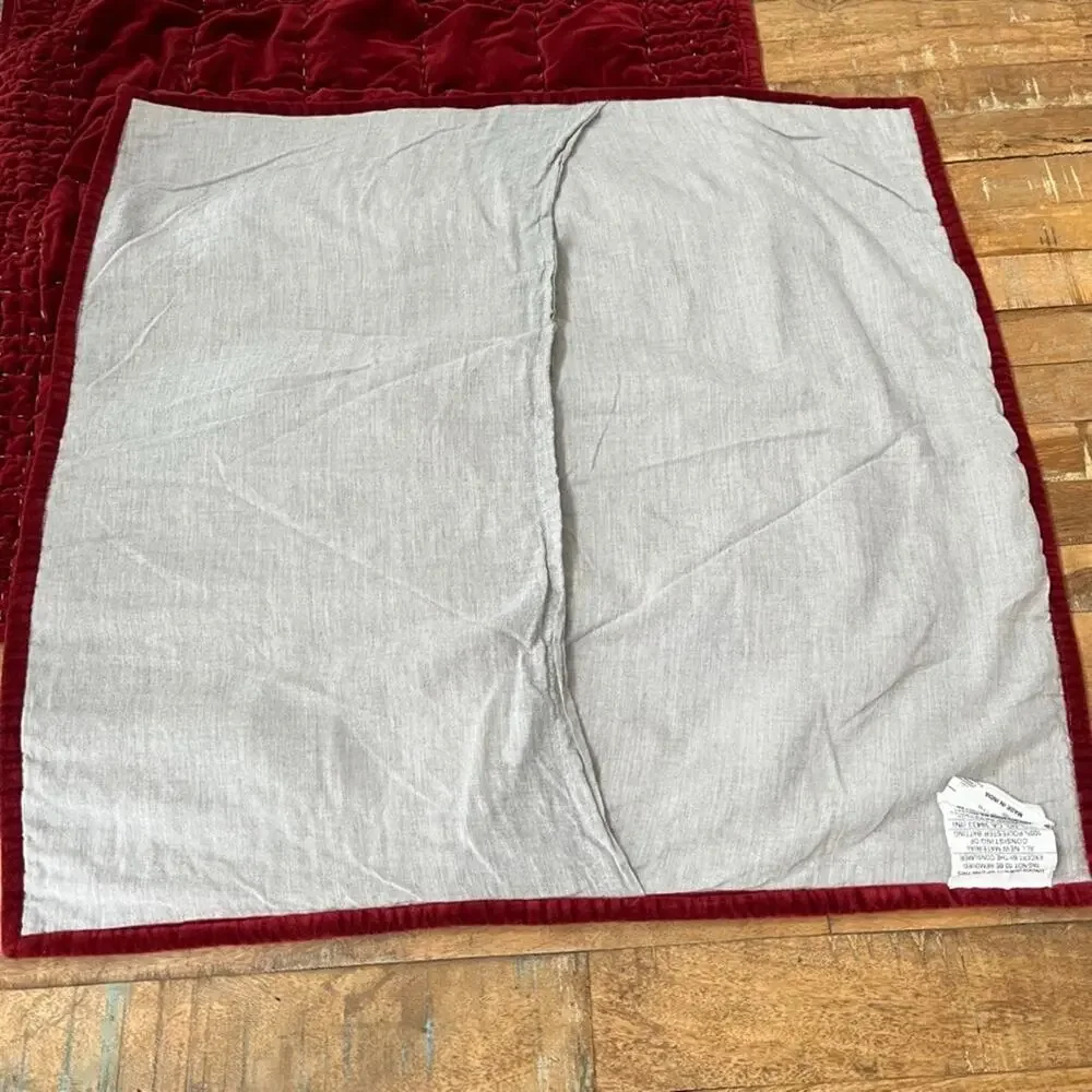 Pottery Barn Red Velvet Handcrafted Box Stitch Quilted Euro Sham Pair